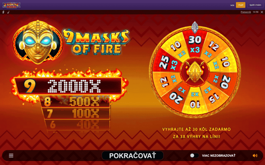 Senzácia v Zodiac Casino - 9 Masks of Fire