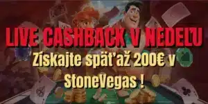 Hrajte v nedeľu a získajte späť až 200€ z prehier – live cashback v StoneVegas Casino!