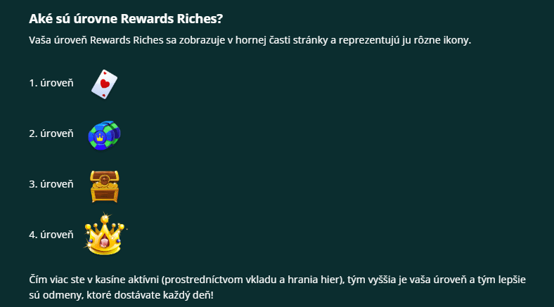 Vernostný progaram Zodiac Casino úrovne